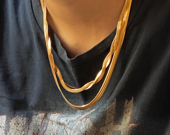 Gouden slang ketting ketting, gouden visgraat platte slang choker ketting, gouden vet dikke dunne platte Omega ketting, vrouwen mannen Unisex