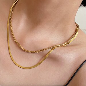 Gold Franco Kette Halskette Gold Edelstahl 3mm Franco Schlangengliederkette Choker Halskette, Damen Herren Unisex Hiphop Streetwear Schmuck