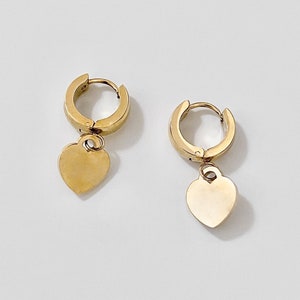 Gold Heart Dangle Drop Huggie Hoop Earring Gold Stainless Steel Heart Cartilage Upper Earlobe Hinge Huggie Hoop Ring Ear Piercing Jewelry