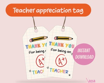 Teacher Appreciation Day Tag, Printable Gift Tags for Teacher Appreciation Week, Instant Download,Teacher appreciation tags