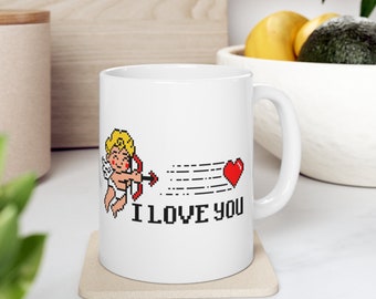 Video Game Ceramic Mug Cupid Coffee Cup  I Love You Mug Digital Video Game Mug Aesthetic Tea Cup Digital Aesthetic Valentines Anniversary