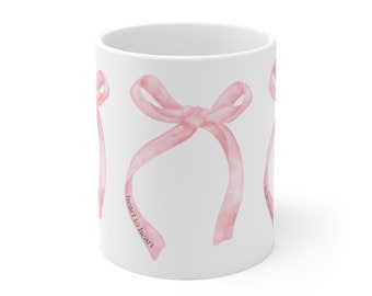 Heart to Heart Bow Ceramic Mug Pink Bow Coquette Mug Pretty Aesthetic Coffee Cup Mac De Marco Gift Song Lyrics Merch Mug Cottagecore