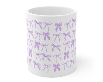 Purple Bows Coquette Ceramic Mug Cottage Core Tea Cups Pretty Aesthetic Coffee Cups Soft Girlie Coffee Mug