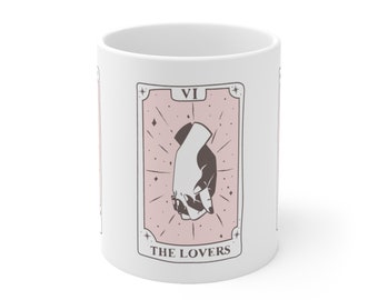 The Lovers Tarot Card Ceramic Mug Twin Flames Soulmate Gifts Angel Numbers Coffee Cup Aesthetic Tea Cup Healing Spiritual Tarot Reader Mug