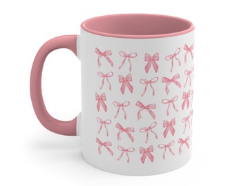 Pink Bow Ceramic Mug Coquette Tea Cup Aesthetic Coffee Mug Accent Handle Girlie Dainty Homeware Cottagecore Coffee Cup