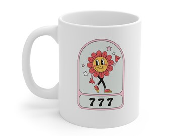 777 Ceramic Mug Angel Number Coffee Mug Retro Flower Coffee Cup Spiritual Gift Lucky Numbers Tarot Cards Tea Cup Aesthetic 70s 80s 90s Mug