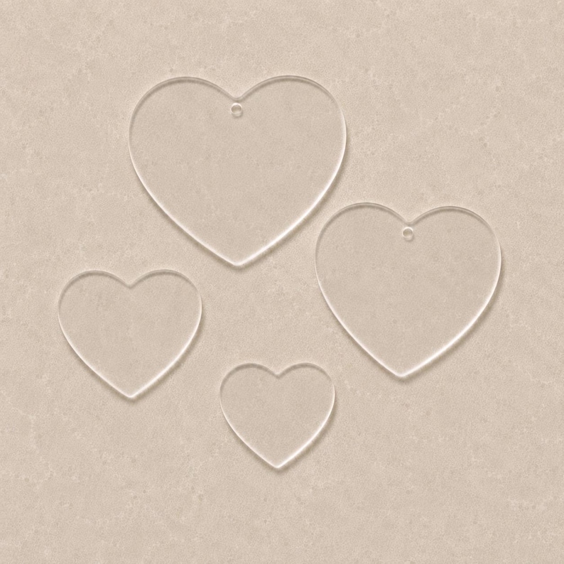 Clear & Frosted Acrylic Heart Blanks | 3mm Craft Hearts | Acrylic Heart Tags | Vinyl Blanks | Engraving Blank Bild 1