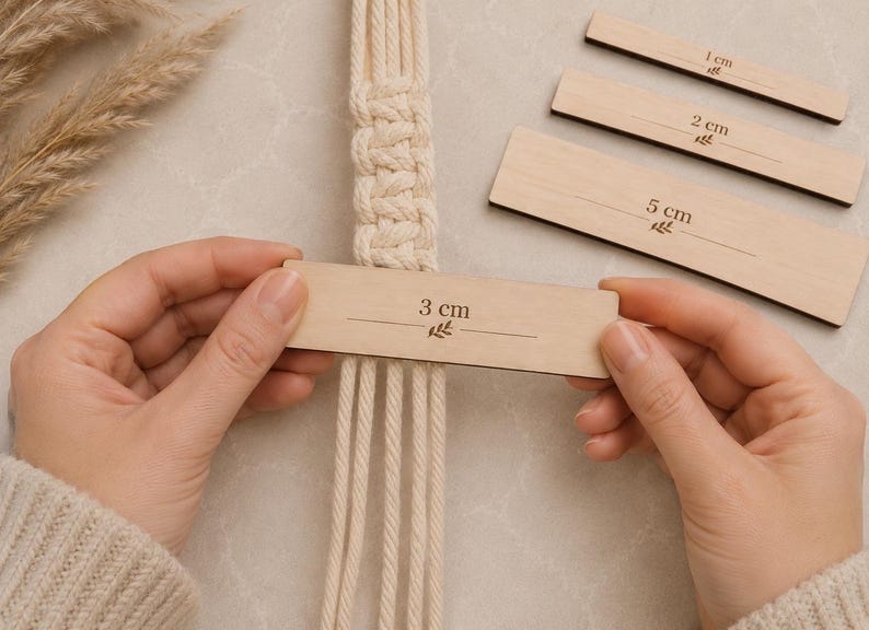 Macrame Knot Spacer Set | Wooden Knot Measuring Gauges | 1cm 2cm 3cm & 5cm | Macrame Measuring Tool | Fibre Art Maker Kit image 2