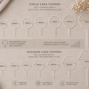 Acrylic Cake Topper Blanks | Circle & Hexagon | Clear Cast Acrylic | DIY Cake Topper | Craft Blank image 2