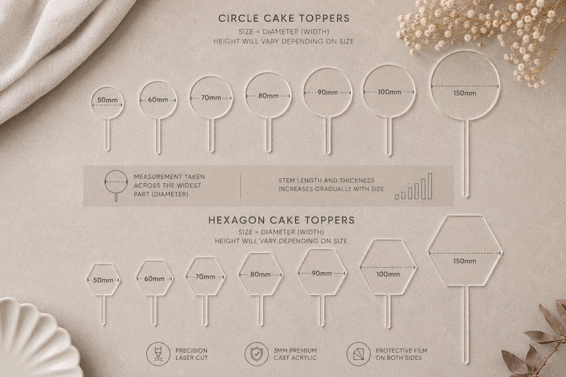 Acrylic Cake Topper Blanks | Circle & Hexagon | Clear Cast Acrylic | DIY Cake Topper | Craft Blank image 2