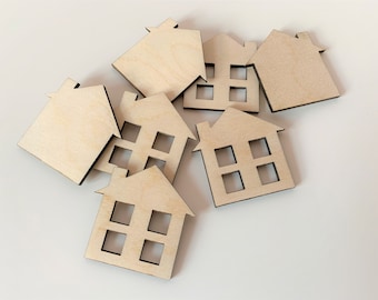 Laser Cut Plywood House Blanks: 5cm Craft Embellishments