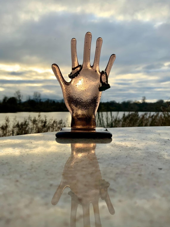 Elegant Glass Hand Ring Holder: Unique Display Stand for Wedding