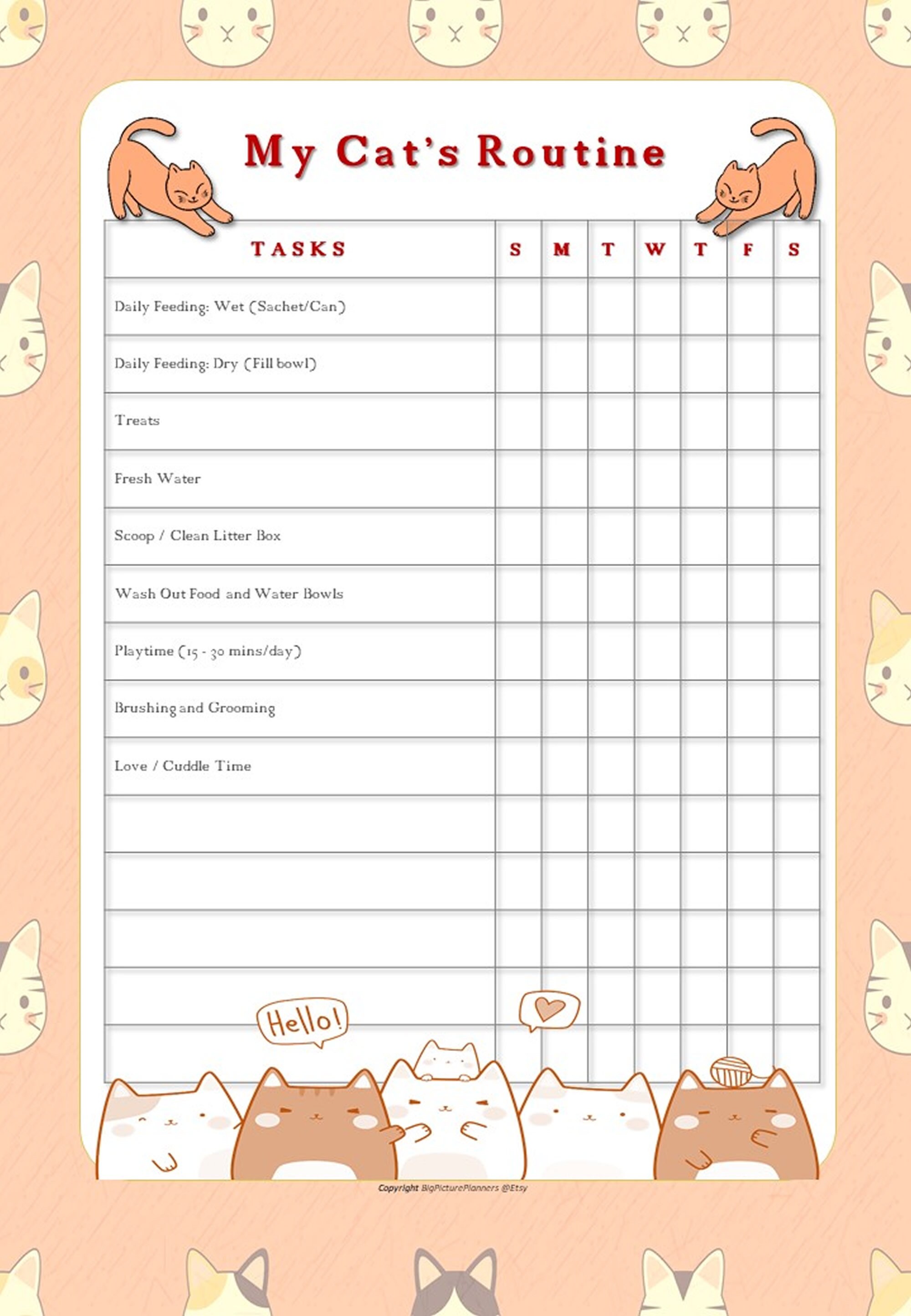 Printable Cat Planner & Tracker for Vet Info Cat Sitting Etsy UK