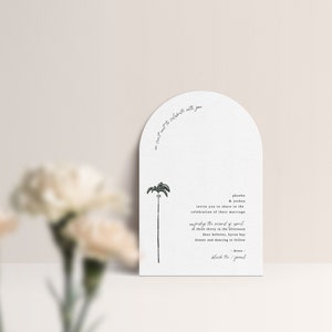 the Phoebe Set - Arch Wedding Invitation, Save the Date, RSVP - Hand Drawn Palm Tree Illustration - Minimal Classic Coastal - Canva Template