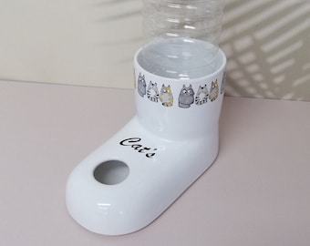 Handmade Ceramic Cat Water Bowl: Non-Wetting, Long Hair Friendly
