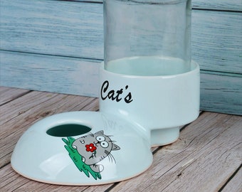 Handmade Ceramic Cat Water Bowl: Non-Wetting, Gravity Dispenser