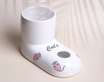 Handmade Ceramic Cat Water Bowl: Non-Wetting, Gravity Dispenser