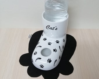 Handmade Ceramic Cat Water Bowl: Non-Wetting Water Dispenser