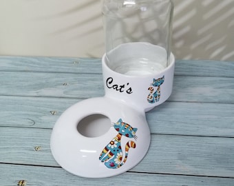 Handmade Ceramic Cat Water Bowl: Non-Wet Design, Long-Haired Cats