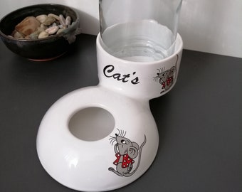 Handmade Ceramic Cat Water Bowl: Non-Wet Design, Gravity Fed