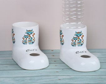 Handmade Ceramic Cat Water Bowl: Non-Wetting, Gravity Dispenser