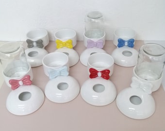 Handmade Ceramic Cat Water Bowl: Non-Wet Feeder with Glass Jar,Water dispenser for pets