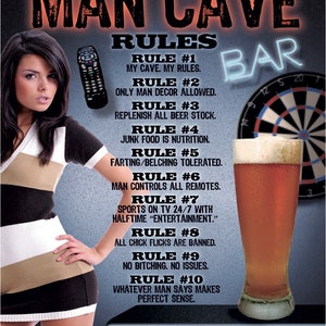 Man Cave Rules | Vintage Sign | Tin Sign | Garage Sign | Vintage Tin Sign | Outdoor Sign | Man Cave Sign