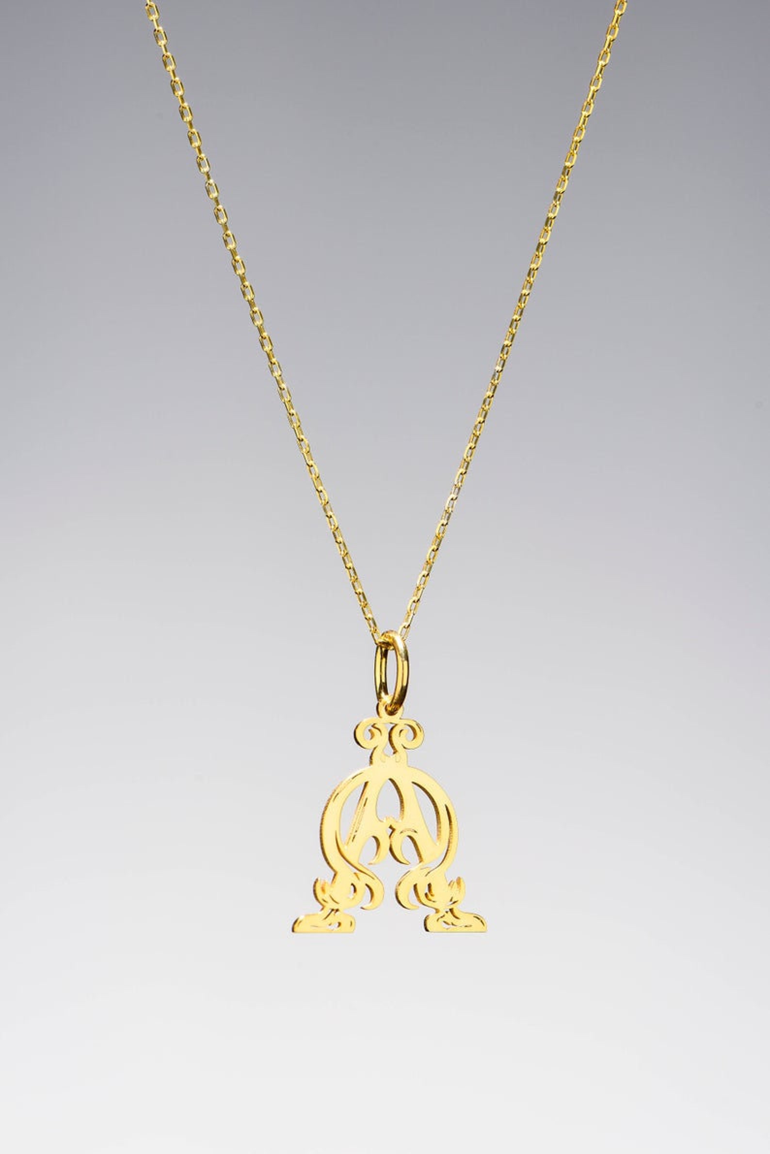 Dainty ALPHA OMEGA Symbol Necklace 925k Yellow Silver Alpha Etsy