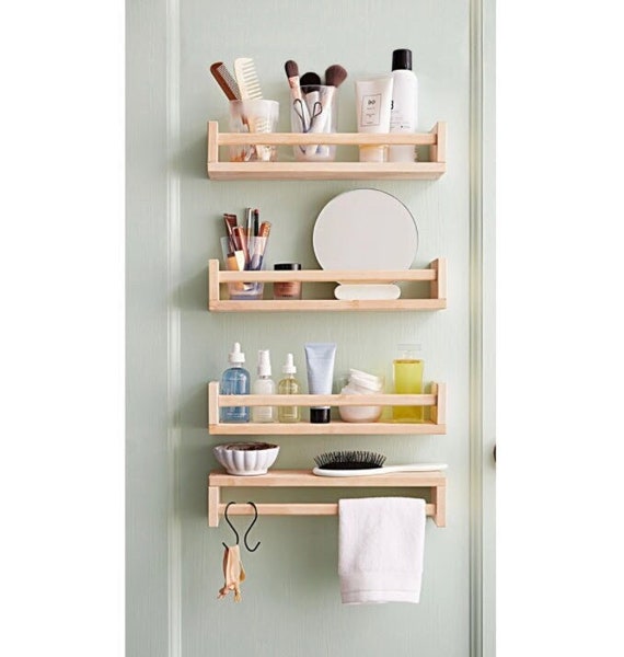 Wooden Bathroom Rack Rustic Design Wall Shelf Wall Mounted Etsy