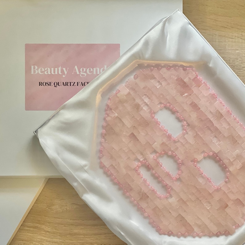 Rose Quartz Crystal Face Mask, Christmas Gift Birthday Gift Bestie Spa at Home Pamper Set Grade A, Pure Rose Quartz, Anti-aging image 3