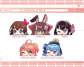 May include: A computer screen displaying five cartoon character avatars with the text "HOLOLIVE JP GEN 0" in the search bar. The avatars are of Tokino Sora, Roboco, AZKi, Sakura Miko, and Hoshimachi Suisei.