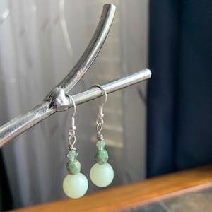 Green Dangle Sterling Silver Earrings