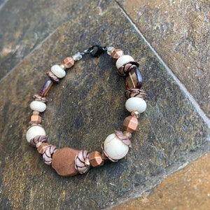Bronze and Beige Beaded Bracelet