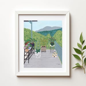 Art print, Mountains Landscape, Whimsical Art, Digital Download, Instant Download, Wall Art, Wall Decor, Printable Art, Overlook Painting