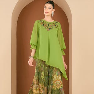 Embellished Kurta With Palazzo Set for Women, Coord Set, Festival Outfit, Ethnic Indian Dress, Indo Western Outfit, Wedding Guest Kurti Set