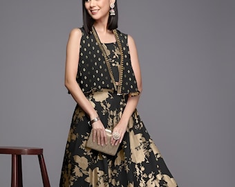 Embellished Crop Top With Skirt & Shrug Set For Women, Indian Lehenga Choli, Wedding Guest Outfit, Indian Dress, Party Indo Western Dress