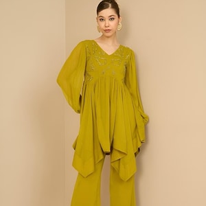 Embellished Tunic With Palazzo Set for Women, Coords, Festival Outfit, Ethnic Indian Dress, Party Indo Western Outfit, Wedding Guest Outfit