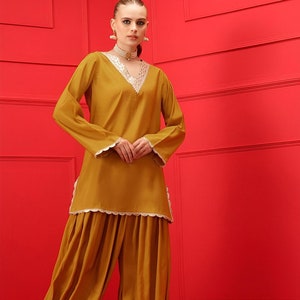 Lace Detailing Straight Kurta With Patiala Pants For Women, Tunic With Palazzo, Indian Dress, Party Wear Indo Western Outfit, Kurti Set