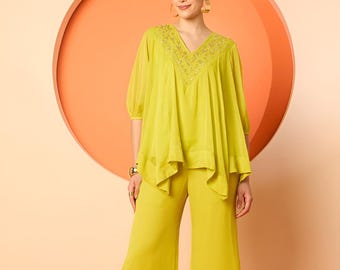 Ensemble palazzo orné d'un haut asymétrique pour femme, tenue de soirée, tenue indo-occidentale, robe indienne ethnique, tenue d'invité de mariage