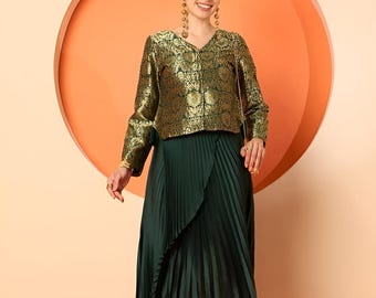 Brocade Top With Skirt Set For Women, Wedding Guest Outfit, Ethnic Indo Western Outfit, Fusion Coord Set, Indian Top With Wrap Pleated Skirt