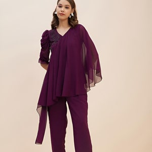 Embellished Top With Palazzo Set for Women, Coord Set, Festival Outfit, Ethnic Indian Dress, Party Indo Western Outfit, Kaftan Kurti Set