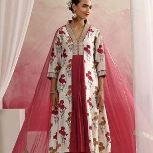 Floral Printed Sequin Anarkali Kurta with Palazzo & Dupatta For Women, Indian Dress, Party Wear Indian Outfit, Kurti Set, Indian Suit Set
