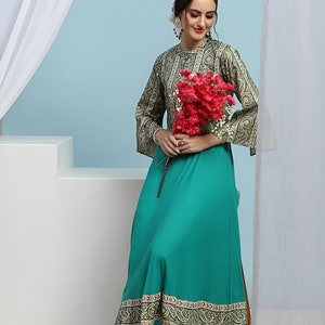 Floral Print Anarkali Kurta With Trouser Pants & Jacket For Women, Indian Dress, Party Wear Indo Western Outfit, Kurti Set, Indian Suit Set