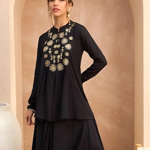 Floral Embroidered Sequinned Kurti With Dhoti Pants For Women, Tunic With Palazzo, Indian Dress, Party Wear Indo Western Outfit, Dhoti Suit