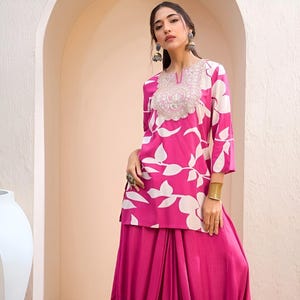 Floral Embroidered Patchwork Kurti With Dhoti Pants For Women, Tunic With Palazzo, Indian Dress, Party Wear Indo Western Outfit, Dhoti Kurta