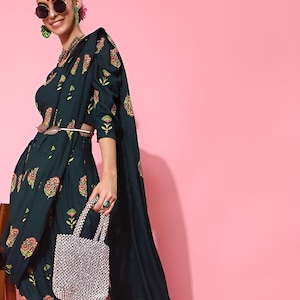 Crop Top With Dhoti Pants & Attached Dupatta Set, Ethnic Indo Western Outfit, Ready To Wear Dhoti Saree, Indian Wedding Guest Outfit