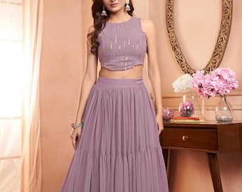 Embellished Sleeveless Crop Top With Skirt For Women, Indian Lehenga Choli, Wedding Guest Outfit, Indian Dress, Indian Gown Party Wear Dress