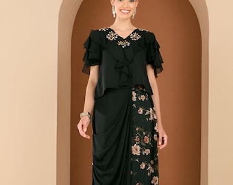 Embellished Top With Drape Skirt Set For Women, Indian Top with Dhoti Skirt Set, Ethnic Indo Western Outfit, Wedding Guest Indian Dress