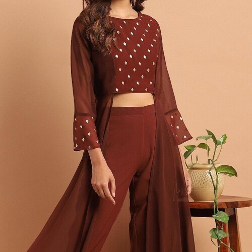 Designer Indian Crop Top With Pants Set 