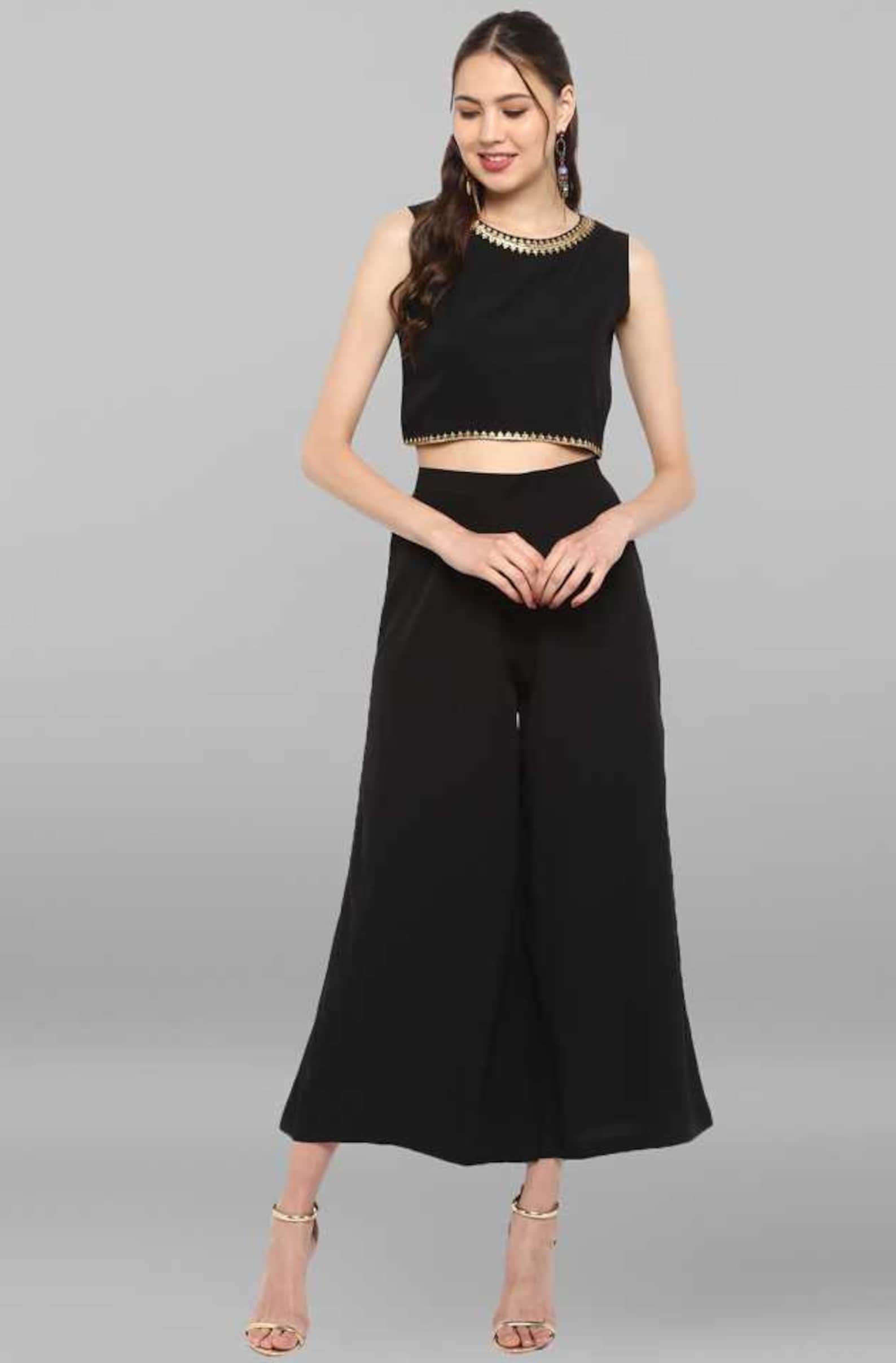 Designer Crop Top and Palazzo With Printed Jacket for Women & Etsy